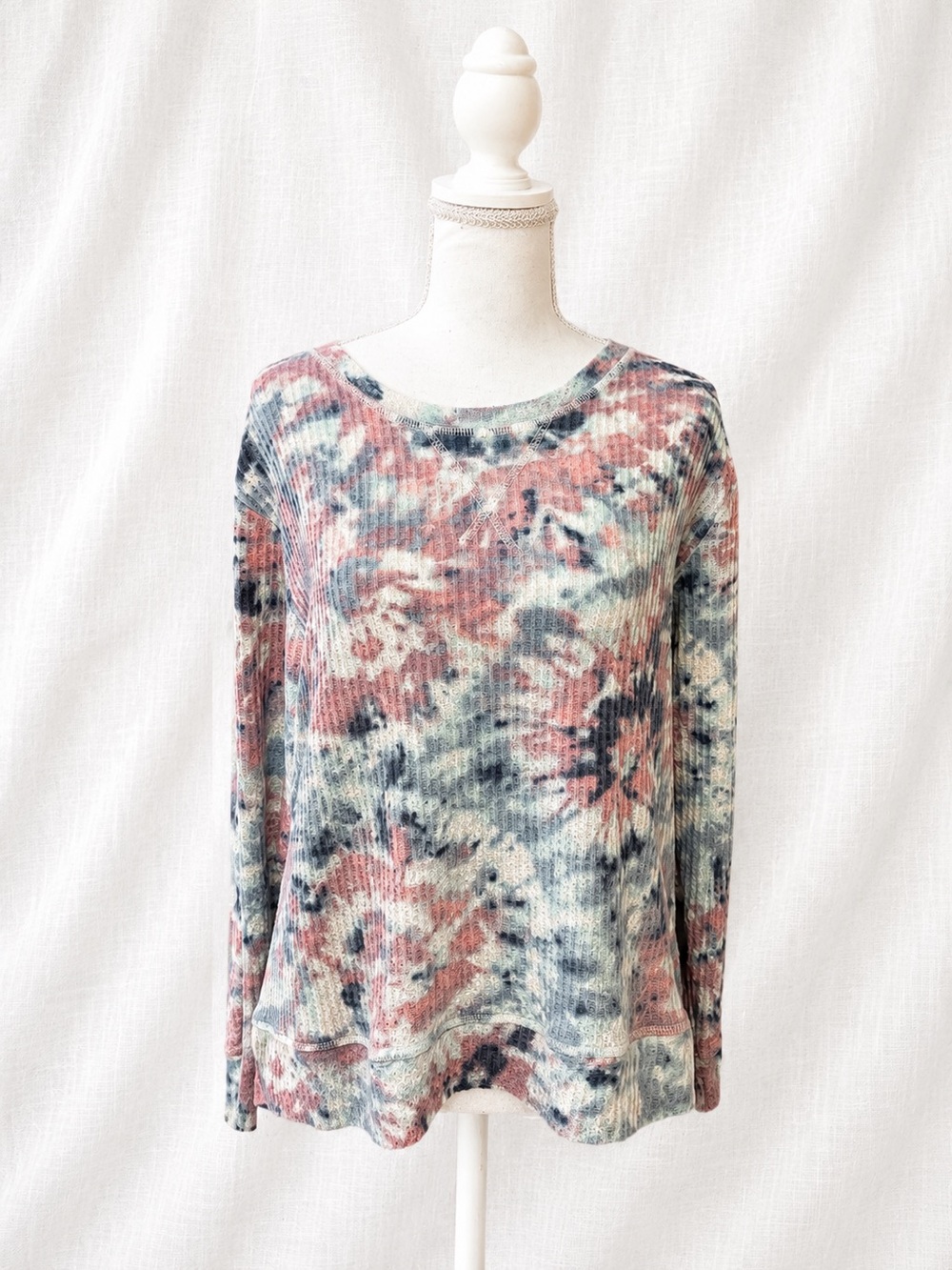 Ribbed Tie-Dye Long-Sleeve Top - Pink & Blue